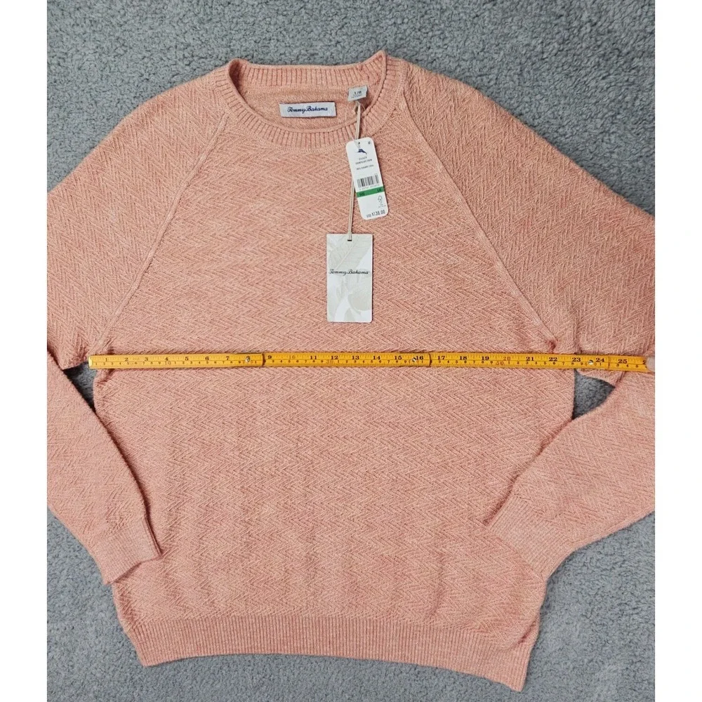 Tommy Bahama Soundscape Crew Sweater Men's Large Coral Orange Herringbone NWT